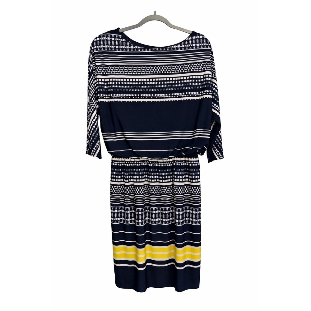 Nine West Navy & Yellow Geometric Knit Dress – Size 6 (Fits Like Medium) – NWT